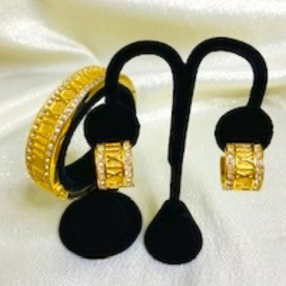 💖Gold Tone Bracelet Set with Roman Numeral Numbers & CZ's 7-1/8 in. /B71 - Picture 4 of 6